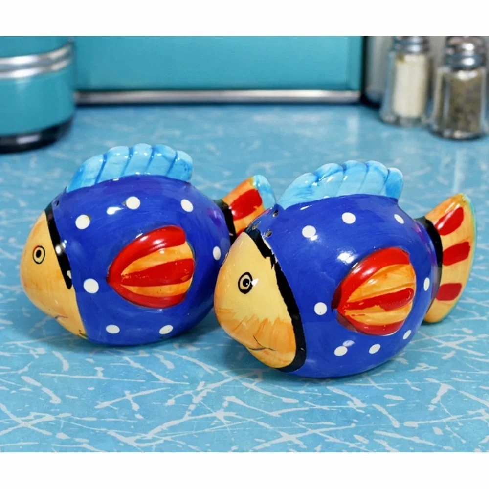Colorful Ceramic Fish salt and pepper